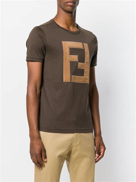 fendi logo brown shirt|fendi logo t shirt men's.